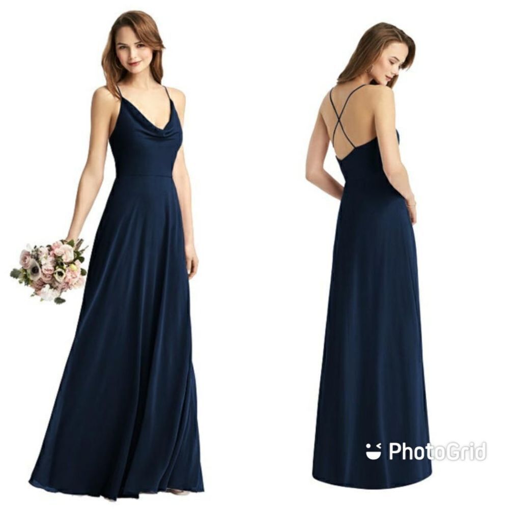 Thread Women's Midnight Navy Cowl Neck Criss Croas Back Maxi Dress Size 12 TH015